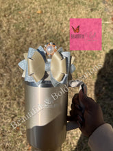 Load image into Gallery viewer, Honey Talks Gold /Silver Stanley Tumbler Staw Topper Bow
