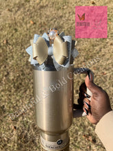 Load image into Gallery viewer, Honey Talks Gold /Silver Stanley Tumbler Staw Topper Bow
