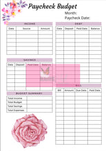 Load image into Gallery viewer, Flower Paycheck &amp; Monthly Budget Planner Instant Printable Download

